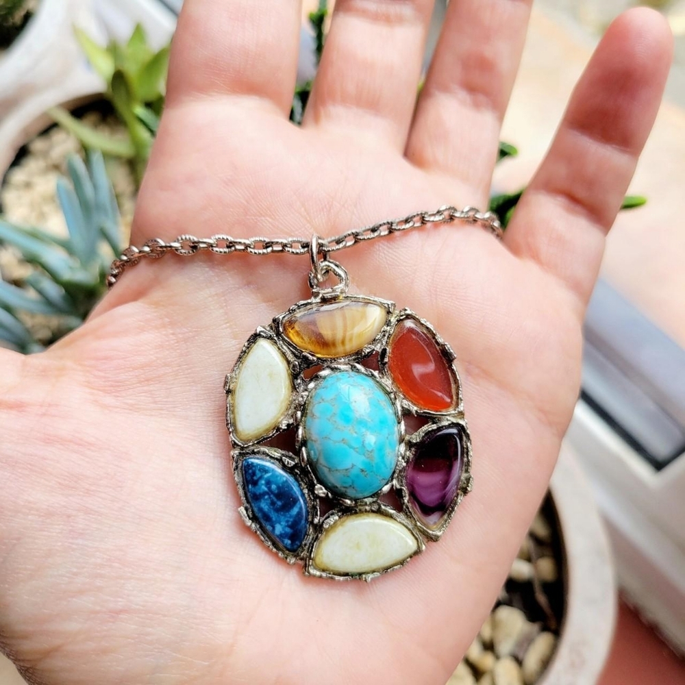 Vintage Silver Genuine Gemstone Necklace